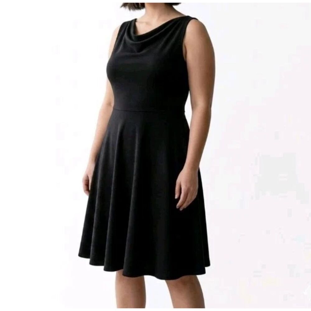 EUC VTG Sleeveless Cowl Neck Fit & Flare Black Dress Size L LBD Formal Grad
